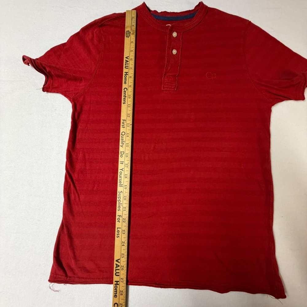 OP Ocean Pacific Mens Red Striped Henley Shirt Short Sleeve Cotton OP Size M - Picture 7 of 8